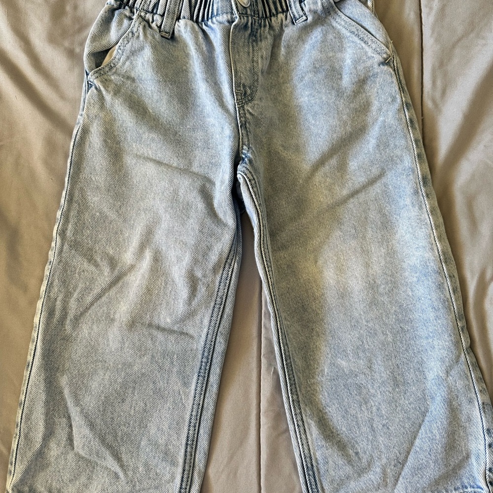 H&M Light Blue Elastic Waist Wide Leg Denim Jeans for Toddler Girls